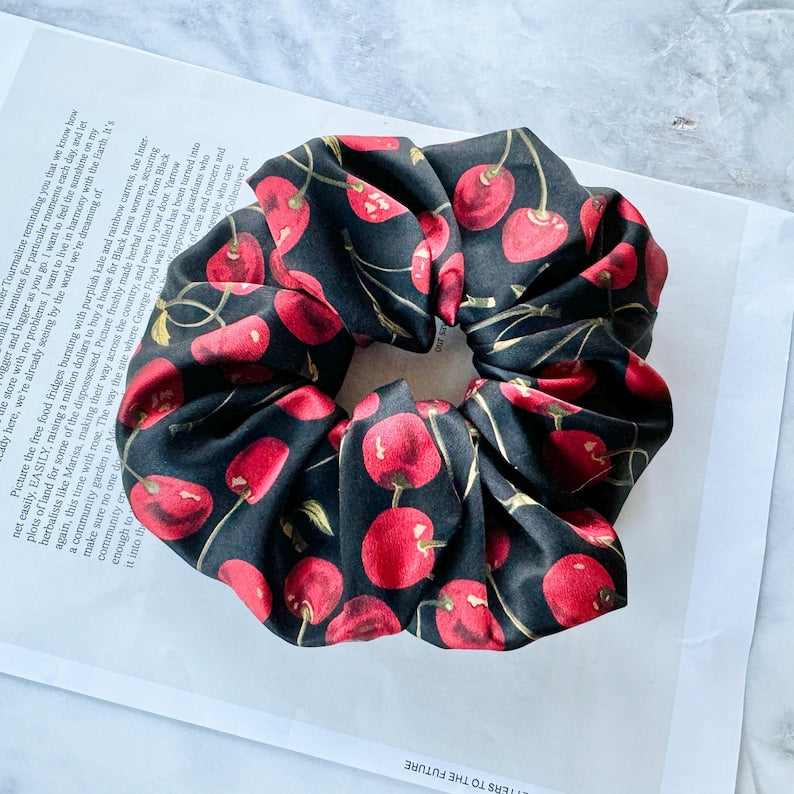 Cherry Floral Silk Scrunchie