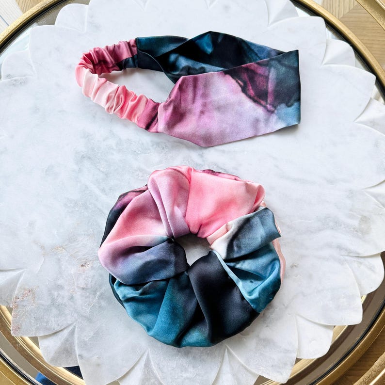 Rainbow Ombre silk scrunchie detail