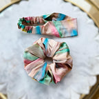 Rainbow Floral Jumbo silk scrunchie detail