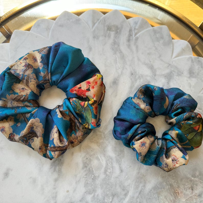 Teal Gold silk scrunchie detail