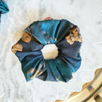 Teal Botanical silk scrunchie detail