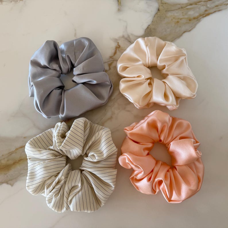 Pastel Neutral silk scrunchie detail