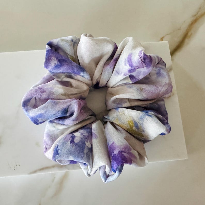 Watercolor Floral silk scrunchie on hair