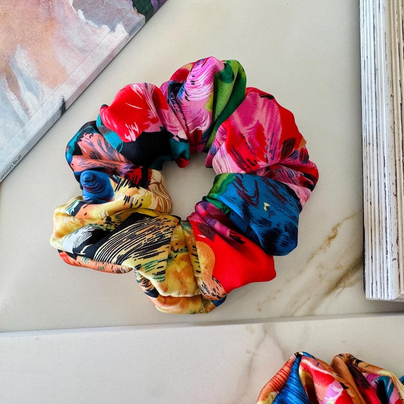 Multicolor Abstract Art Silk Scrunchie