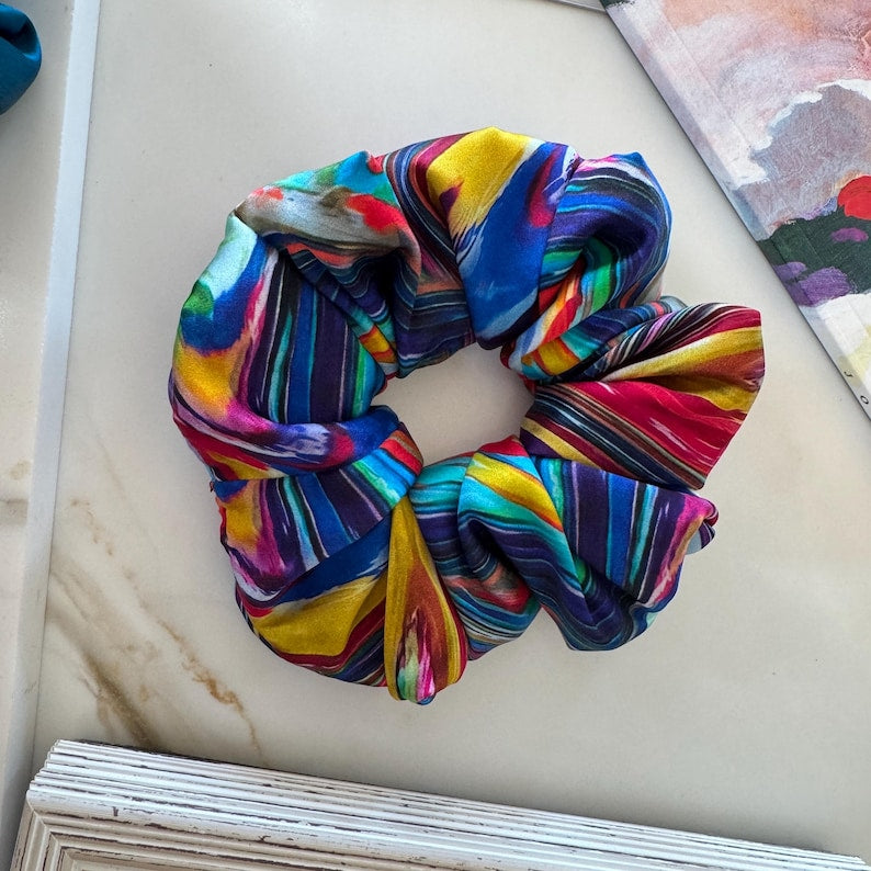 Colorful Abstract Stripe silk scrunchie detail