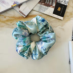 Blue Floral Silk Scrunchie on hair