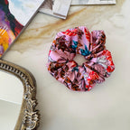 Pink Botanical Silk Scrunchie detail