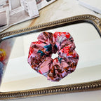 Pink Botanical Silk Scrunchie on hair
