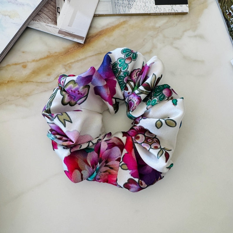 Vibrant Floral Silk Scrunchie