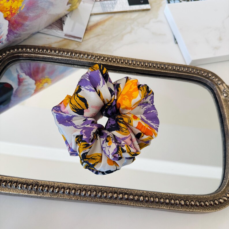 Colorful Floral Silk Scrunchie