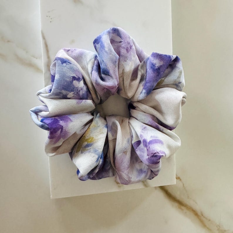 Watercolor Floral Mulberry Silk Scrunchie