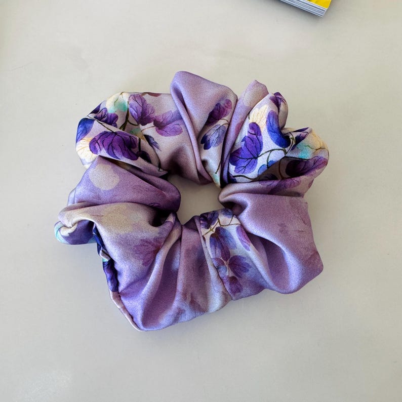 Lavender Floral silk scrunchie detail