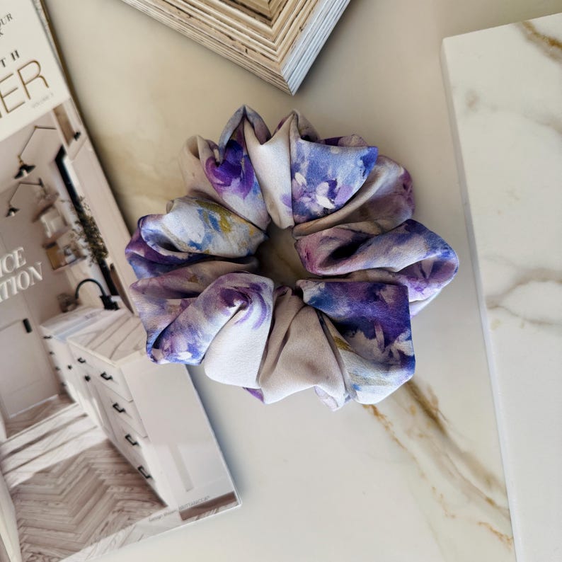 Watercolor Floral silk scrunchie detail