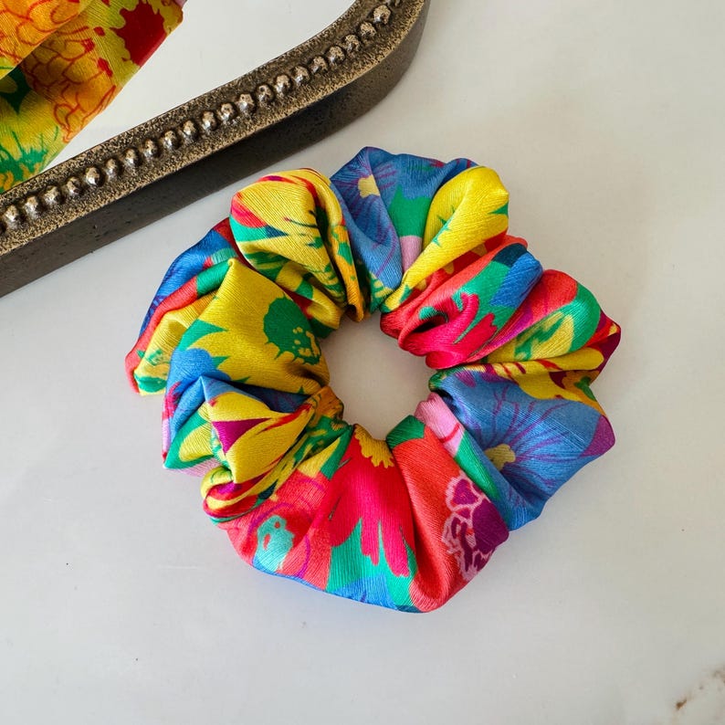 Floral Mulberry Silk Scrunchie
