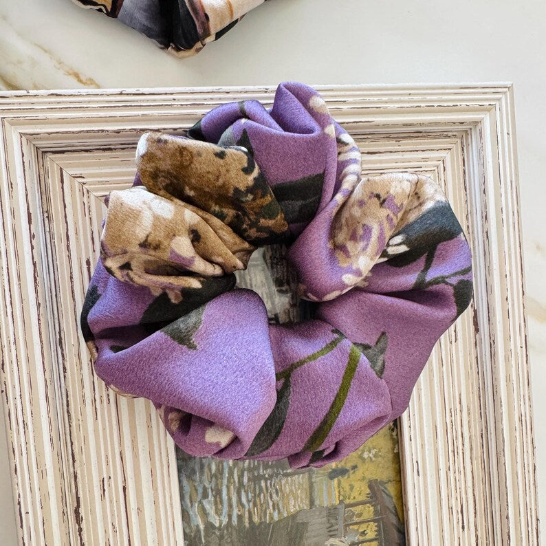 Purple Floral Silk Scrunchie detail