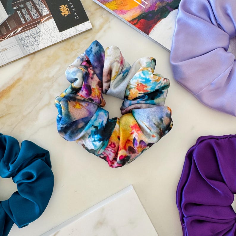 Abstract Watercolor silk scrunchie detail