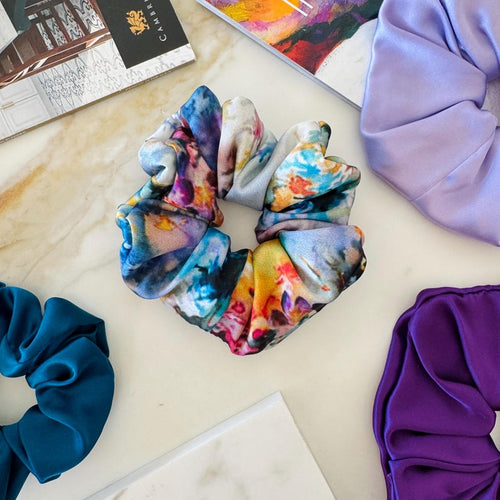 Abstract Watercolor silk scrunchie detail