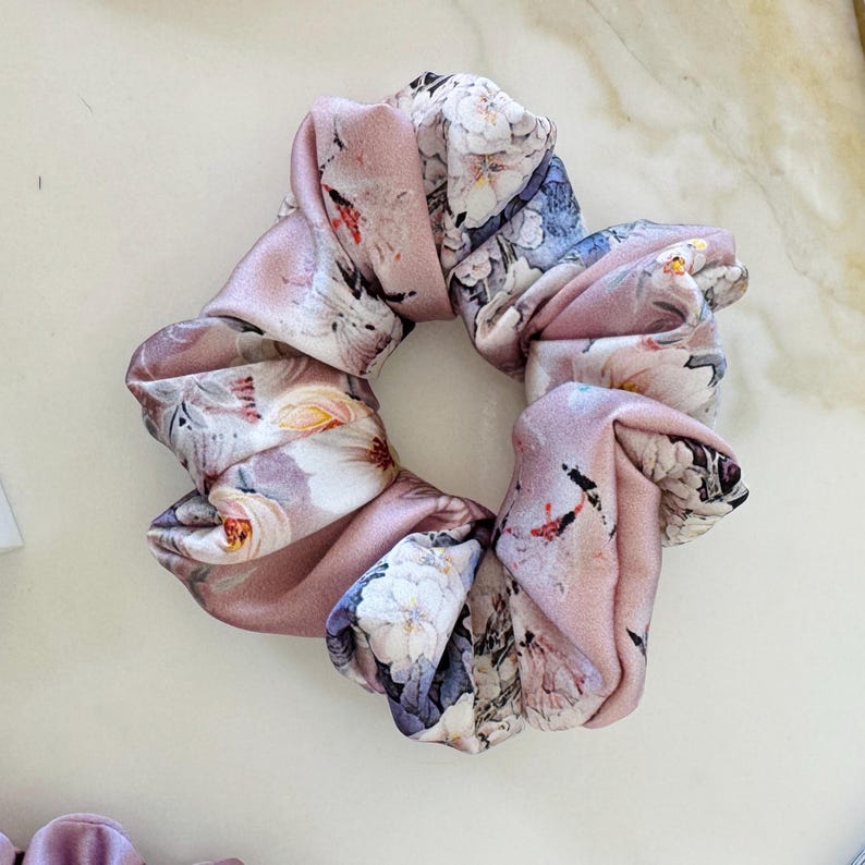 Dusty Rose Silk Scrunchie detail