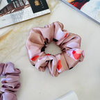 Beige Blush Floral Silk Scrunchie on hair