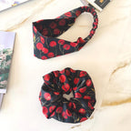 Cherry Floral Silk Scrunchie detail