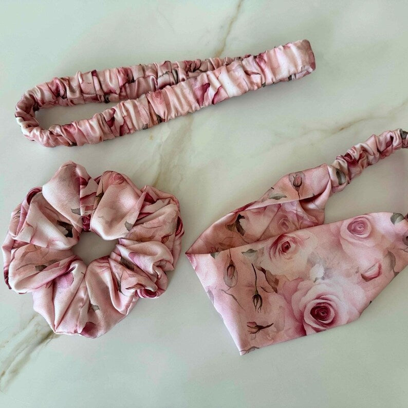 Pink Rose Silk Scrunchie detail