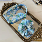 Blue Floral Silk Scrunchie