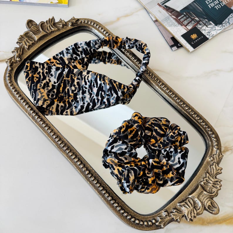 Leopard Print Silk Scrunchie and Headband