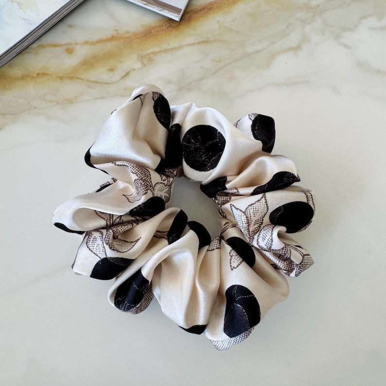 Polka Dot Silk Scrunchie detail