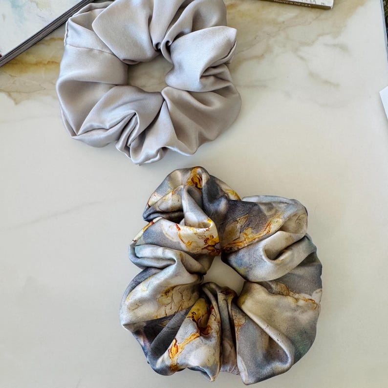 Marble Print Silk Scrunchie detail