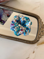 Blue Floral Print Silk Scrunchie detail