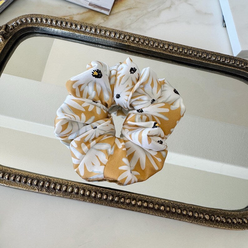 Mustard Daisy Mulberry Silk Scrunchie