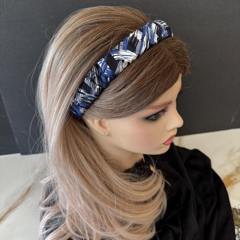Navy Geometric Silk Headband
