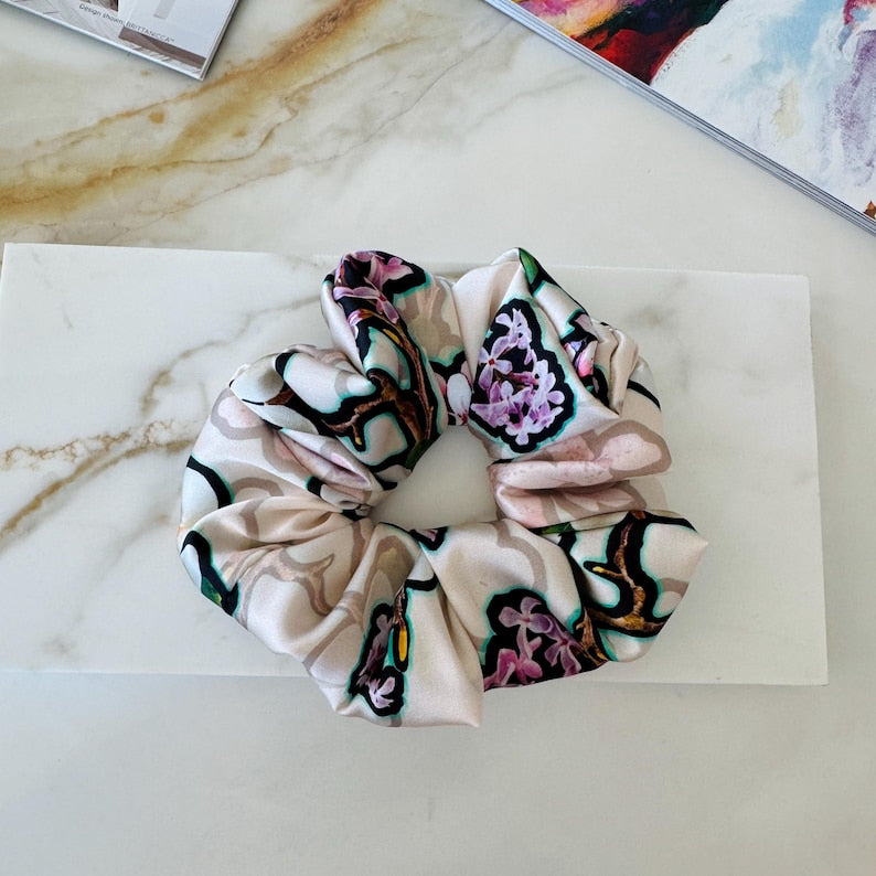 Elegant Botanical Silk Scrunchie detail