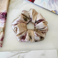 Beige Floral Satin Mulberry Silk Scrunchie