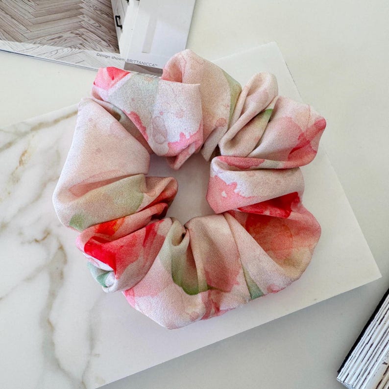 Pink Watercolor Floral Silk Scrunchie