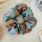 Sage Green Floral Silk Scrunchie
