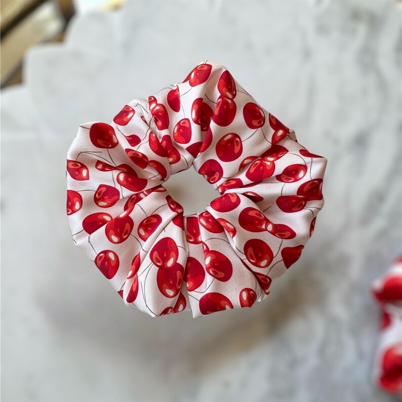 Red Cherry Vintage Mulberry Silk Scrunchie