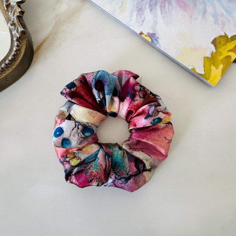 Watercolor Floral Silk Scrunchie detail