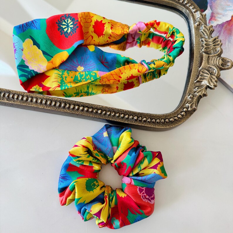 Floral Mulberry Silk Scrunchie or Headband