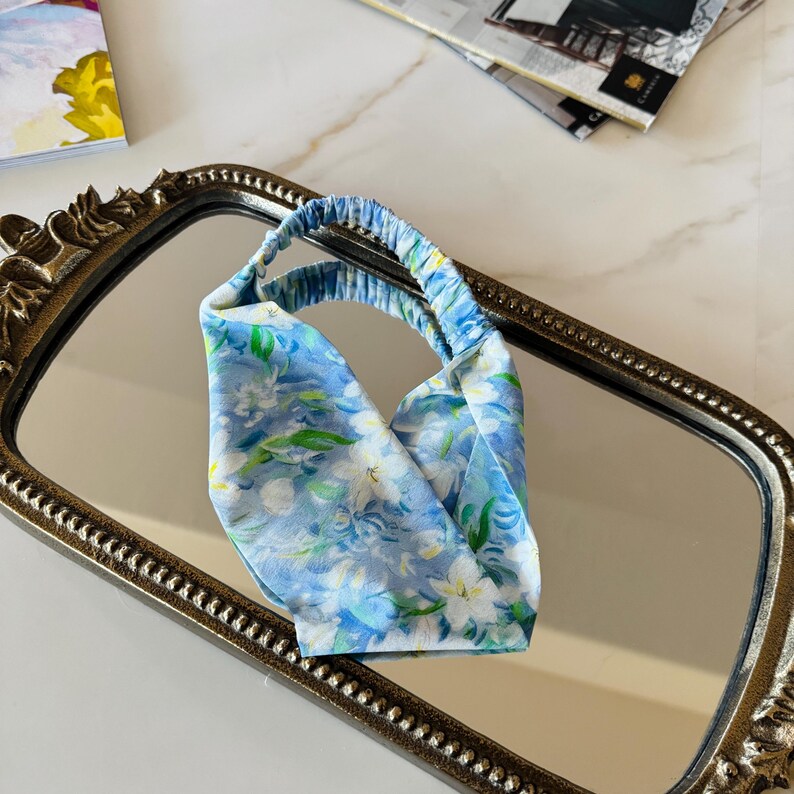Blue Floral Silk Scrunchie detail