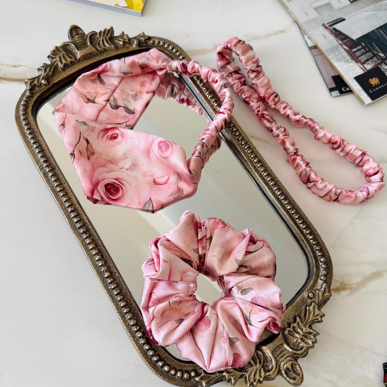 Pink Rose Silk Scrunchie