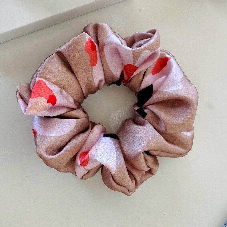 Beige Blush Floral Silk Scrunchie detail