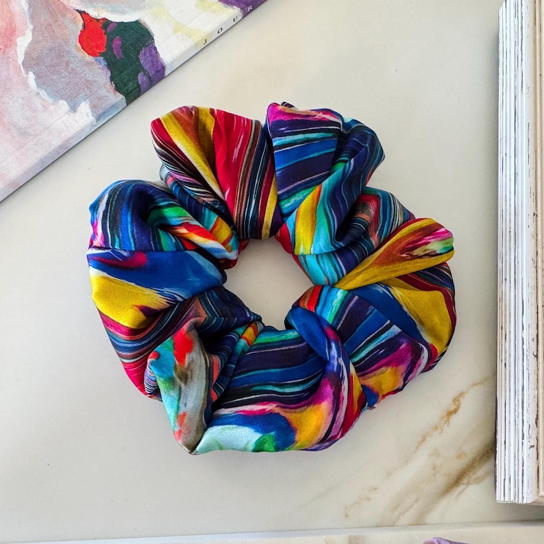 Colorful Abstract Stripe Silk Scrunchie