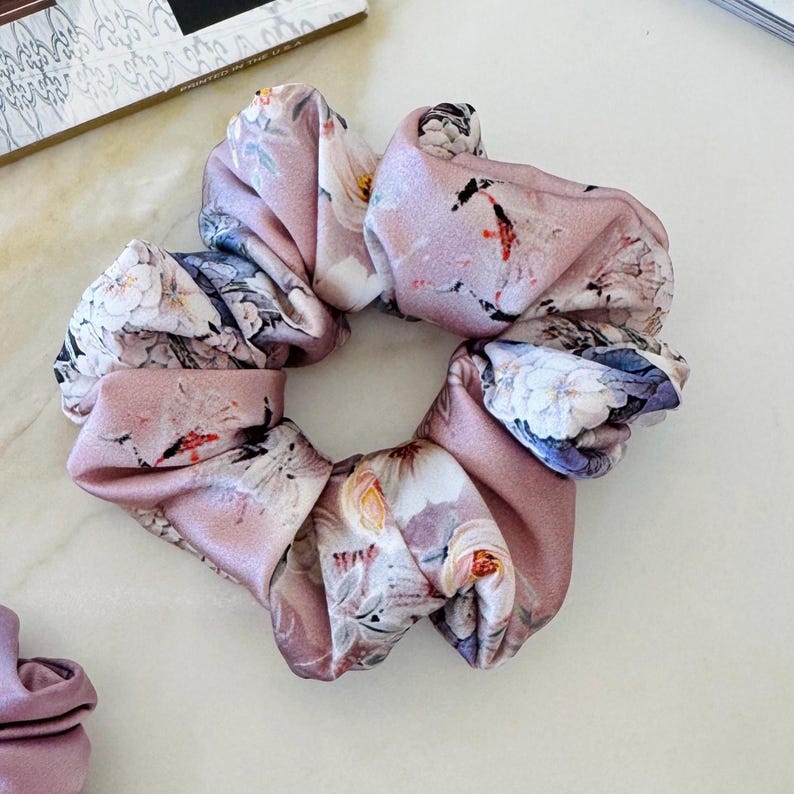 Dusty Rose Watercolor Floral Silk Scrunchie