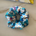 Blue Floral Print Silk Scrunchie