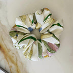 Ivory Floral Mulberry Silk Scrunchie