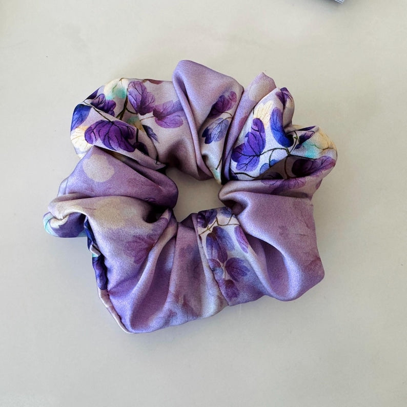 Lavender Floral Mulberry Silk Scrunchie