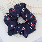 Navy Floral Mulberry Silk Scrunchie