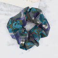 Blue Green Floral Mulberry Silk Scrunchie