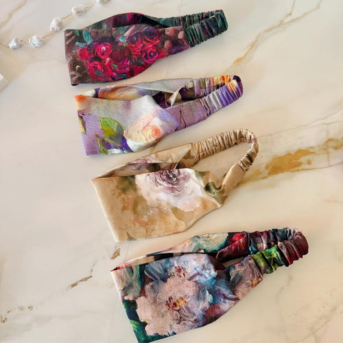 Artistic Bloom silk headband detail